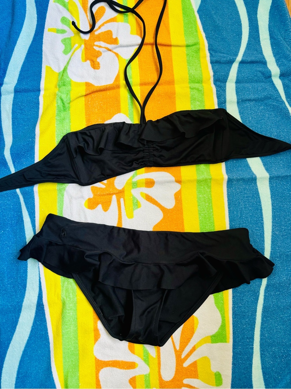Ralph Lauren Black Ruffle Bandeau Bikini Set Size M Read Description - Picture 4 of 6